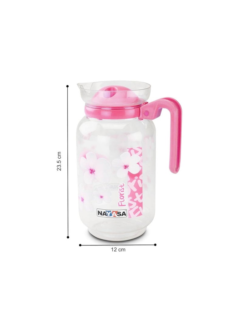 NAYASA 2000ml BPA-Free Plastic Daily Jug 2000ml Printed With 4 Glasses In Floral Design, Water Pitcher Drinkware Set For Serving Juice And Cold Beverages At Home Or Office - Image 3