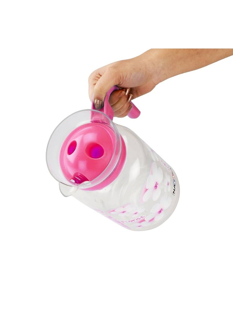 NAYASA 2000ml BPA-Free Plastic Daily Jug 2000ml Printed With 4 Glasses In Floral Design, Water Pitcher Drinkware Set For Serving Juice And Cold Beverages At Home Or Office - Image 4