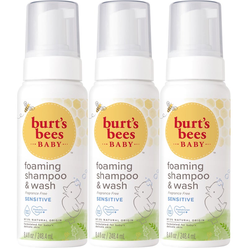 Burt's Bees شامبو وغسول بورتس بيز للأطفال الحساسين رغوي خالي من العطور خالي من الدموع مختبر من قبل أطباء الأطفال 975 أصل طبيعي 84 أونصة سائلة عبوة من 3 - Image 3