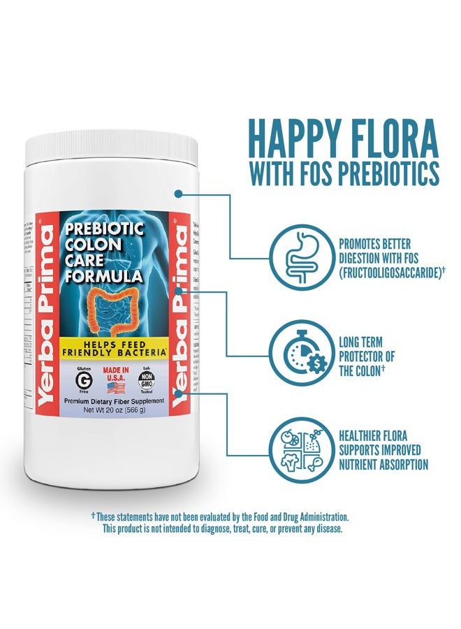 Yerba Prima Prebiotic Colon Care Formula, 20 oz Powder with FOS - Natural Psyllium Fiber, Magnesium, Selenium - Non-GMO, Gluten Free, Vegan Daily Supplement - for Men & Women - Image 2