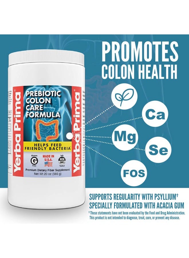 Yerba Prima Prebiotic Colon Care Formula, 20 oz Powder with FOS - Natural Psyllium Fiber, Magnesium, Selenium - Non-GMO, Gluten Free, Vegan Daily Supplement - for Men & Women - Image 4
