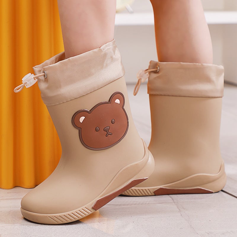 Cute Children'S Cartoon Bear Rain Boots For All Seasons, Cotton Warm Mid-Tube Baby Rain Boots For Boys And Girls, Waterproof Rain Boots - Image 3