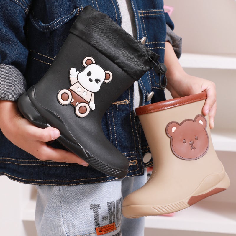 Cute Children'S Cartoon Bear Rain Boots For All Seasons, Cotton Warm Mid-Tube Baby Rain Boots For Boys And Girls, Waterproof Rain Boots - Image 4