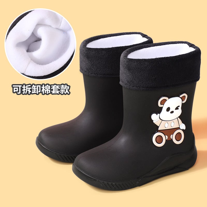 Cute Children'S Cartoon Bear Rain Boots For All Seasons, Cotton Warm Mid-Tube Baby Rain Boots For Boys And Girls, Waterproof Rain Boots - Image 1