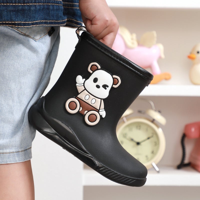 Cute Children'S Cartoon Bear Rain Boots For All Seasons, Cotton Warm Mid-Tube Baby Rain Boots For Boys And Girls, Waterproof Rain Boots - Image 5