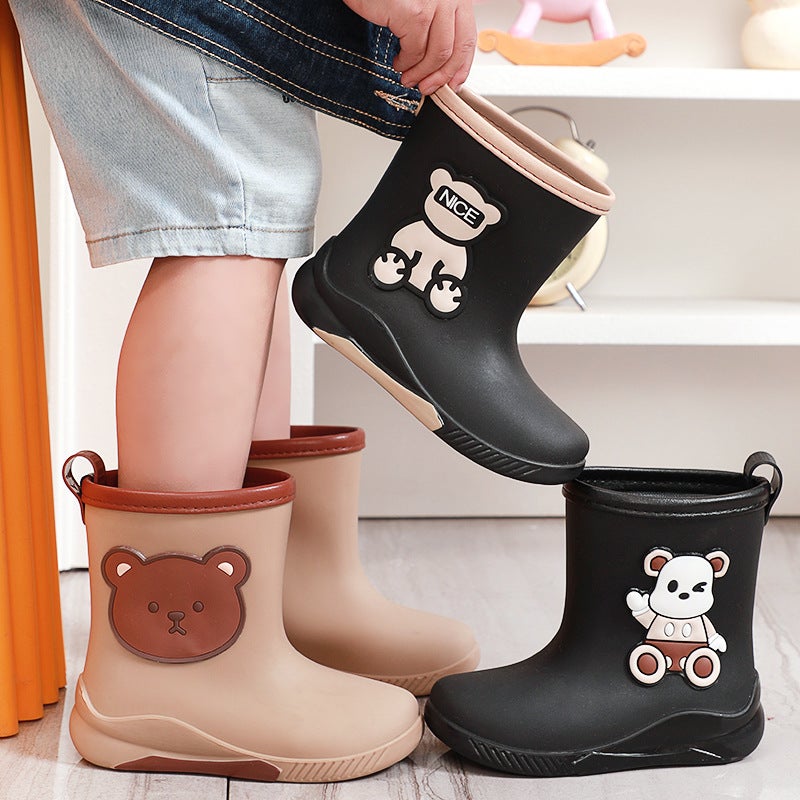 Cute Children'S Cartoon Bear Rain Boots For All Seasons, Cotton Warm Mid-Tube Baby Rain Boots For Boys And Girls, Waterproof Rain Boots - Image 2