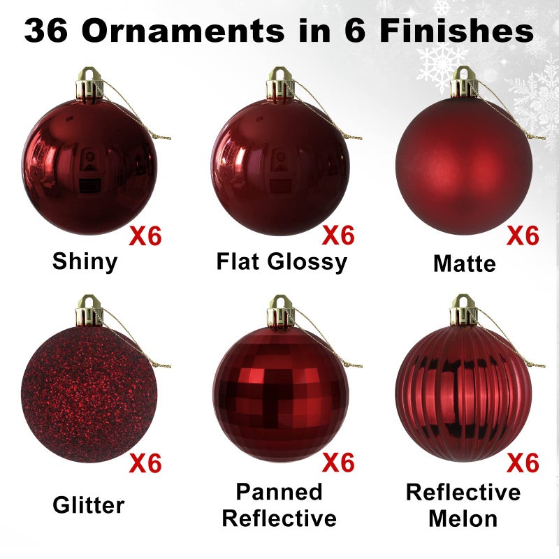 GameXcel Christmas Balls Ornaments for Xmas Tree - Shatterproof Christmas Tree Decorations Small Hanging Ball Wine Red 1.6 Inch x 36 Pack - Image 2