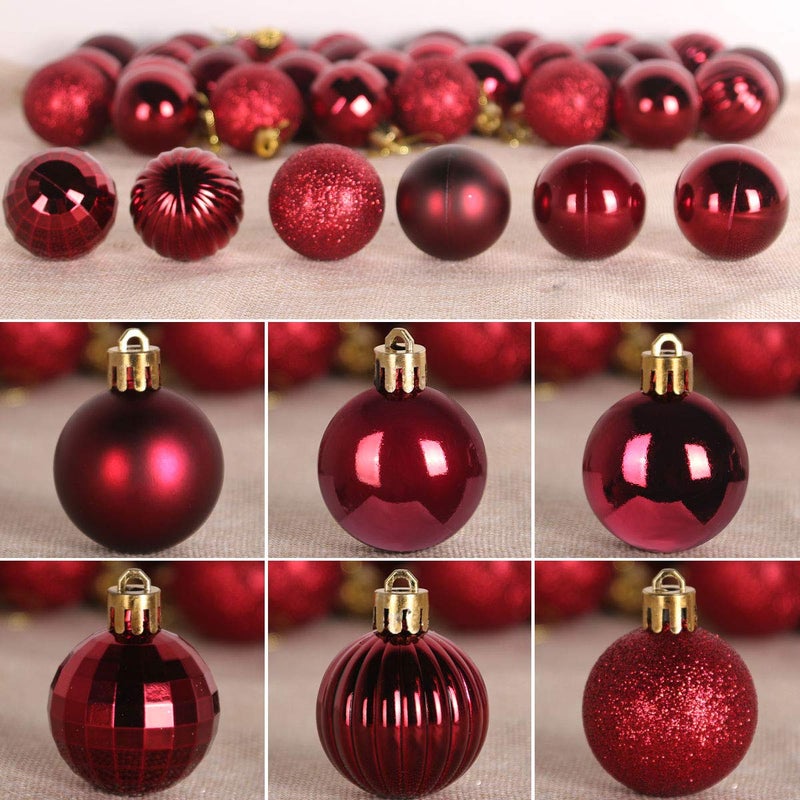 GameXcel Christmas Balls Ornaments for Xmas Tree - Shatterproof Christmas Tree Decorations Small Hanging Ball Wine Red 1.6 Inch x 36 Pack - Image 1