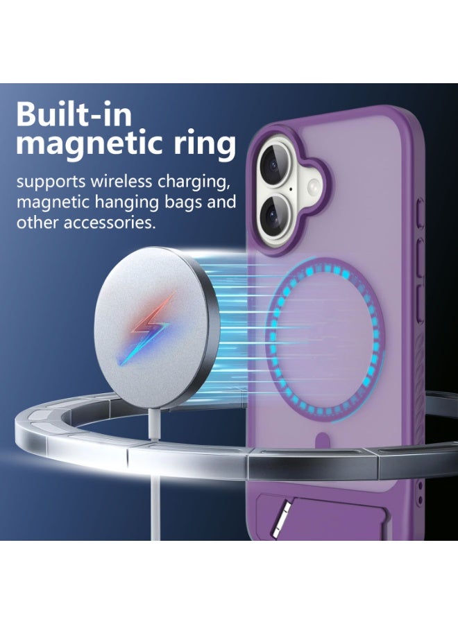 Astralxipher Strong shockproof iPhone 16plus phone case - Frosted semi-transparent purple back cover | Hidden stand (horizontal/vertical) + non-slip grip | (Purple) - Image 2