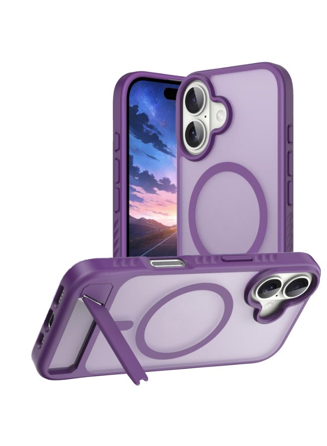 Astralxipher Strong shockproof iPhone 16plus phone case - Frosted semi-transparent purple back cover | Hidden stand (horizontal/vertical) + non-slip grip | (Purple) - Image 1