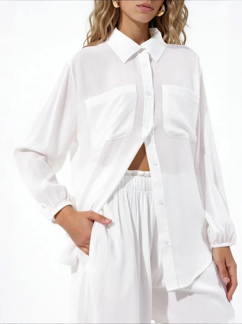 Jennyfer White Cotton Viscose Two-Piece Coord Set for Women | Best Price UAE