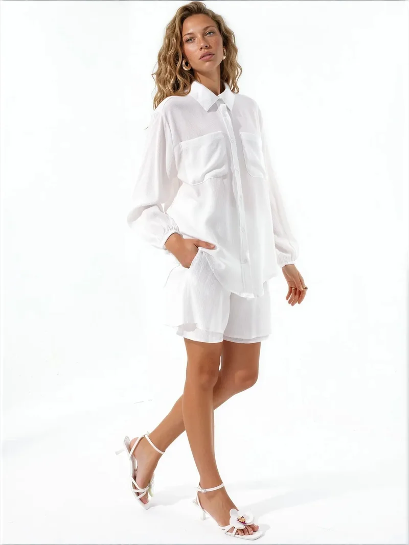 Jennyfer White Cotton Viscose Two-Piece Coord Set for Women | Best Price UAE