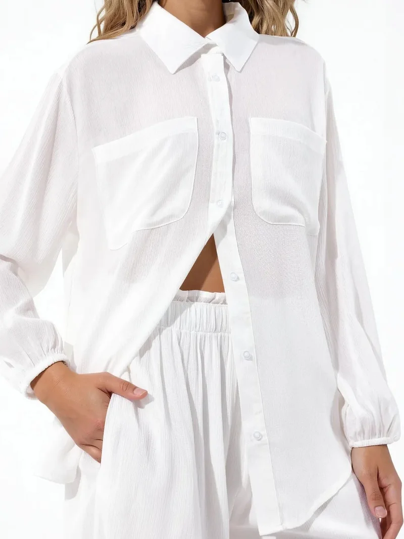 Jennyfer White Cotton Viscose Two-Piece Coord Set for Women | Best Price UAE