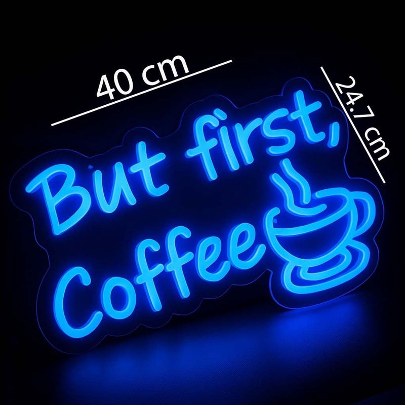 Horoof Home But First, Coffee Neon Sign - 40x24.7cm Blue LED Wall Light for Kitchen, Cafe, and Office Decor - Image 3