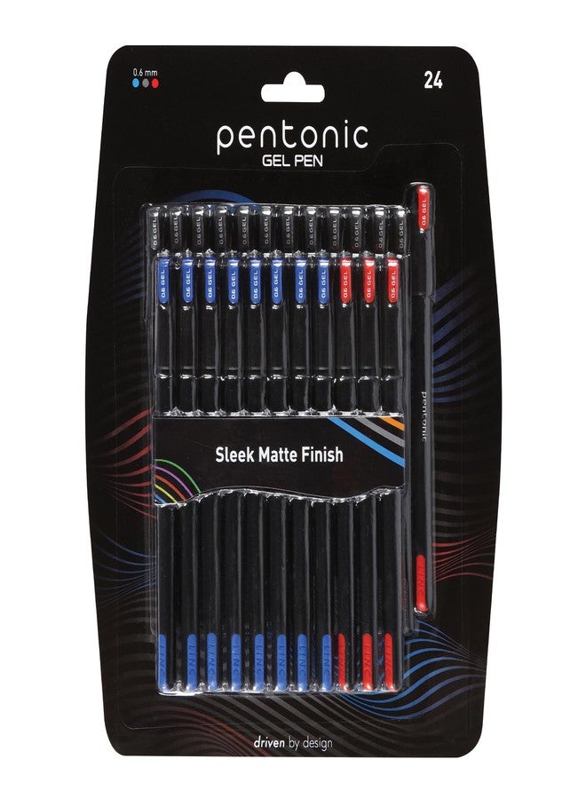 Pentonic Gel Pens, 24 Count, Assorted Colored Ink (12 Black, 8 Blue, 4 Red), 0.6 mm Fine Point, Smooth Writing For Journaling & Notetaking (1002354) - Image 1