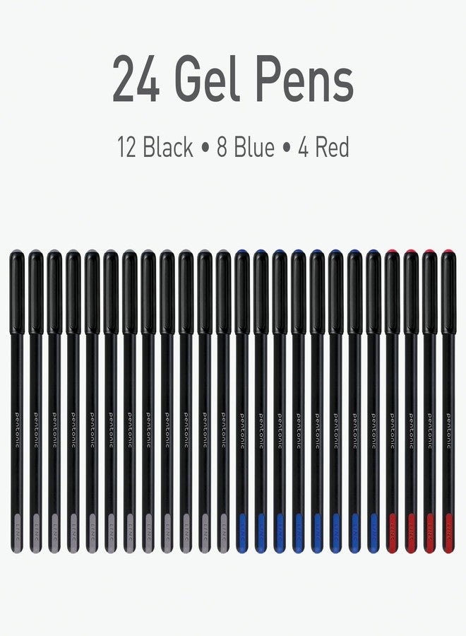 Pentonic Gel Pens, 24 Count, Assorted Colored Ink (12 Black, 8 Blue, 4 Red), 0.6 mm Fine Point, Smooth Writing For Journaling & Notetaking (1002354) - Image 3