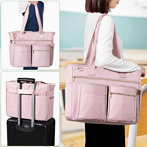Fasrom Teacher Tote Bag for Work Women, Large Teacher Utility Bag with Padded Sleeve for up to 15.6 Inches Laptop and Teacher Supplies, Pink - Image 5