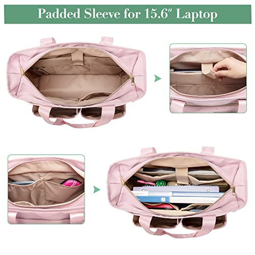 Fasrom Teacher Tote Bag for Work Women, Large Teacher Utility Bag with Padded Sleeve for up to 15.6 Inches Laptop and Teacher Supplies, Pink - Image 2