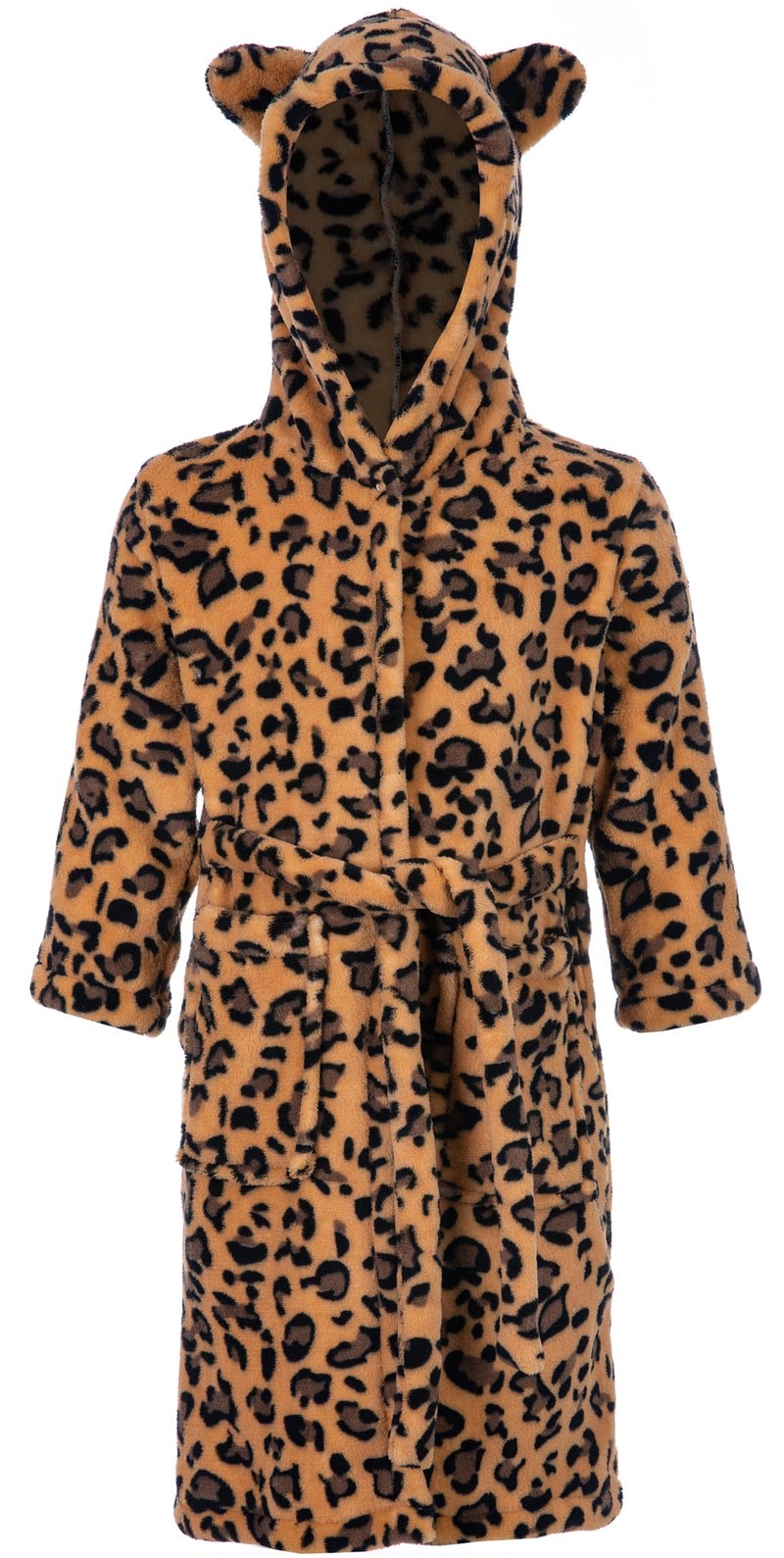 Anicosp Kids Toddler Cartoon Hooded Plush Robe Leopard Pajamas Fleece Bathrobe Children Sleepwear (US, Age, 2 Years, 3 Years, Classic Yellow Leopard) - Image 1