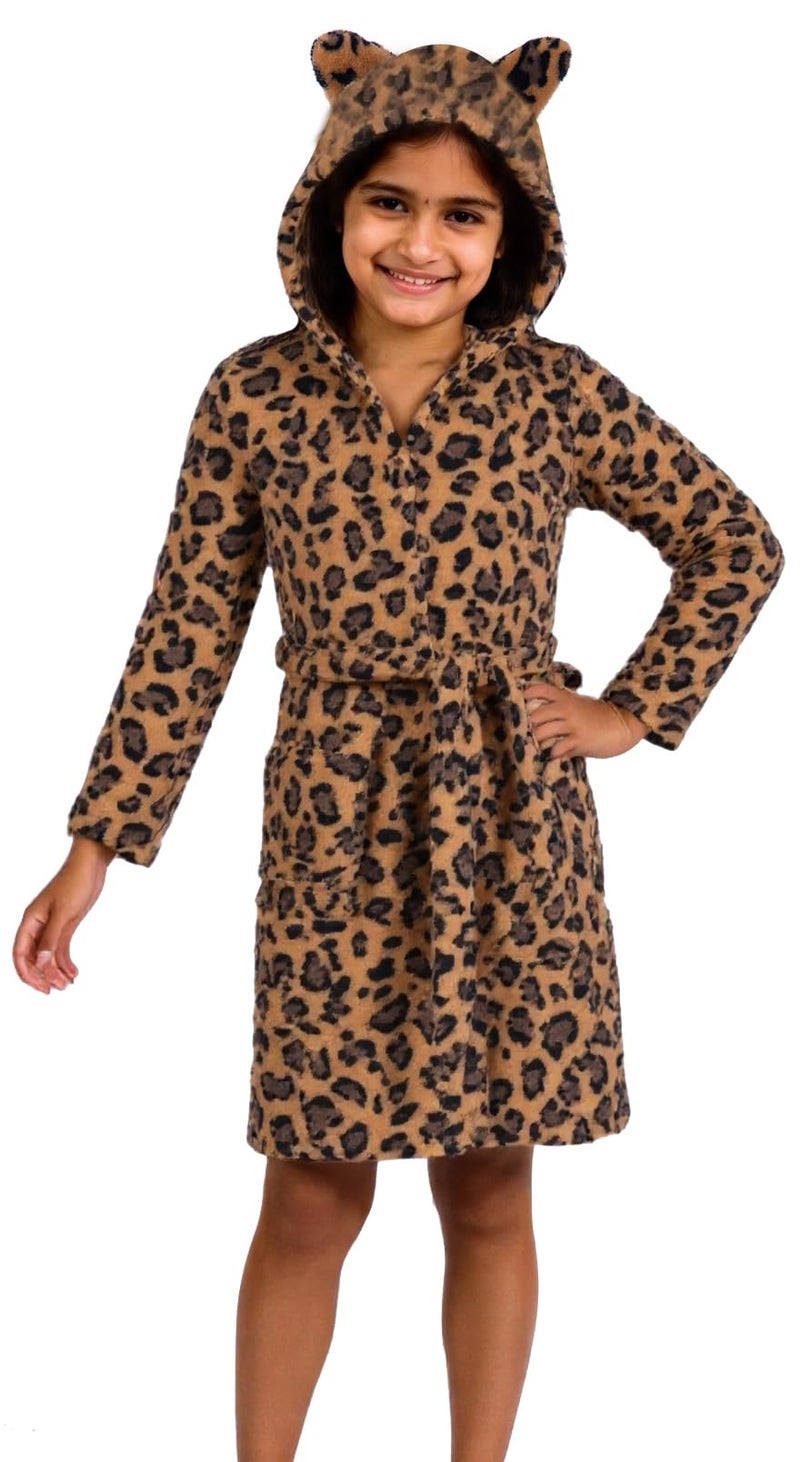 Anicosp Kids Toddler Cartoon Hooded Plush Robe Leopard Pajamas Fleece Bathrobe Children Sleepwear (US, Age, 2 Years, 3 Years, Classic Yellow Leopard) - Image 5