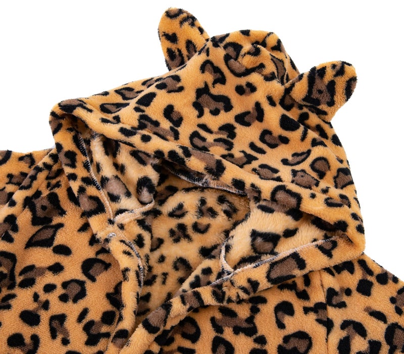 Anicosp Kids Toddler Cartoon Hooded Plush Robe Leopard Pajamas Fleece Bathrobe Children Sleepwear (US, Age, 2 Years, 3 Years, Classic Yellow Leopard) - Image 2