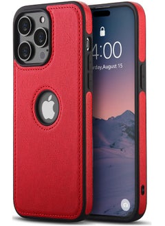 Mikki iPhone 15 Pro Max Case, Vegan Leather Protective Case for iPhone 15 Pro Max 6.7", Luxury, Elegant and Beautiful Design Cover, Non-Slip Vintage Looking Perfect Stitching Leather Case (Red)  - Image 1