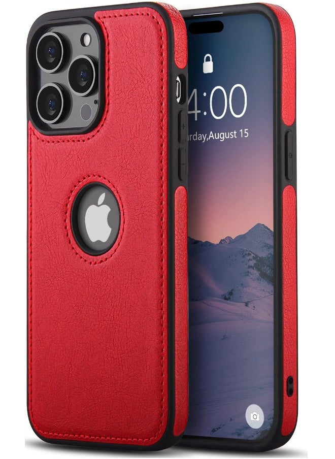 Mikki iPhone 15 Pro Max Case, Vegan Leather Protective Case for iPhone 15 Pro Max 6.7", Luxury, Elegant and Beautiful Design Cover, Non-Slip Vintage Looking Perfect Stitching Leather Case (Red)  - Image 1