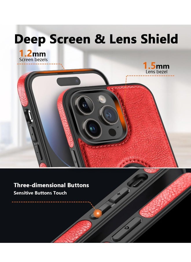 Mikki iPhone 15 Pro Max Case, Vegan Leather Protective Case for iPhone 15 Pro Max 6.7", Luxury, Elegant and Beautiful Design Cover, Non-Slip Vintage Looking Perfect Stitching Leather Case (Red)  - Image 4