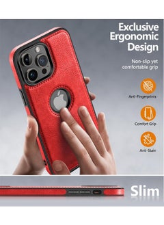 Mikki iPhone 15 Pro Max Case, Vegan Leather Protective Case for iPhone 15 Pro Max 6.7", Luxury, Elegant and Beautiful Design Cover, Non-Slip Vintage Looking Perfect Stitching Leather Case (Red)  - Image 3