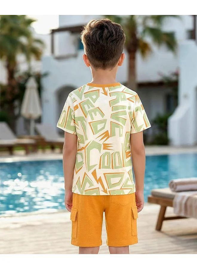 Ollington St. OLLINGTON ST. Cotton Knit Printed Half Sleeves T-Shirt & Knit Short Set - Multicolor