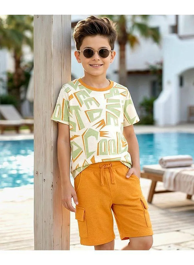 Ollington St. OLLINGTON ST. Cotton Knit Printed Half Sleeves T-Shirt & Knit Short Set - Multicolor