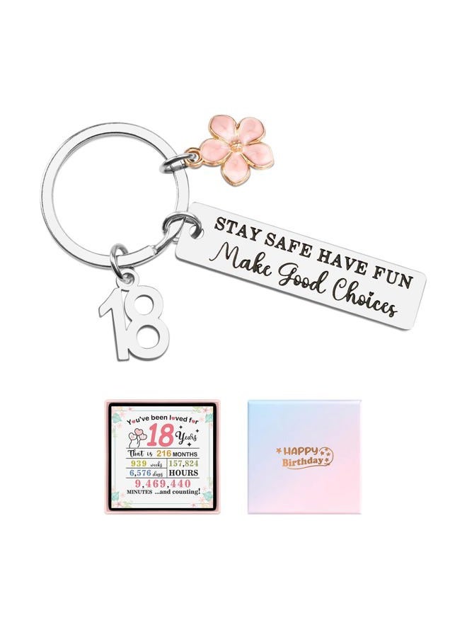 Juesly 16th 18th 21st Birthday Gifts for Girls, Happy Birthday Keychain for 16 18 21 Year Old Girls Sister Daughter, 18-stay Safe, Standard - Image 1