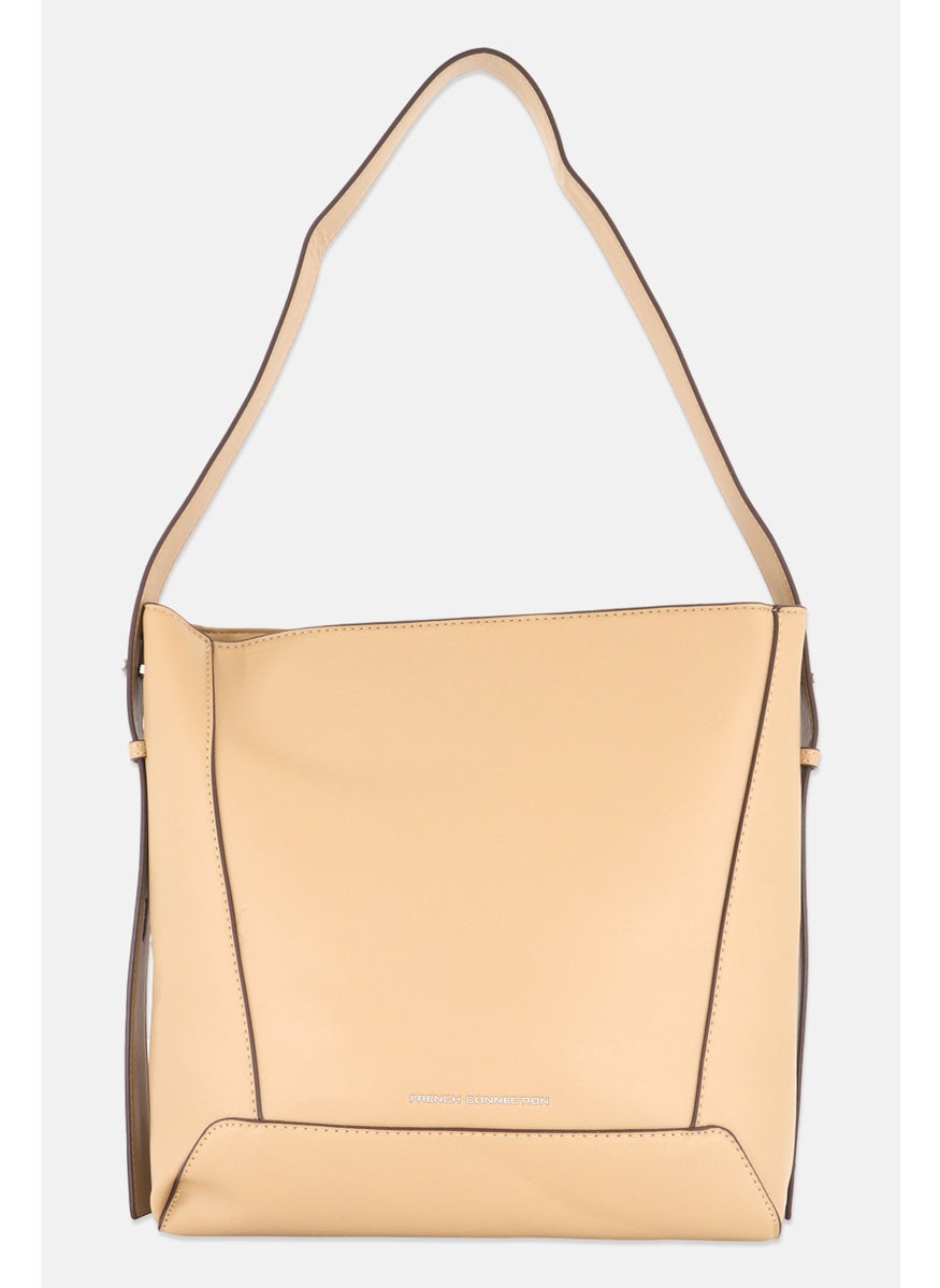 French Connection Women Brand Logo Shoulder Bag 30 H x 34 L x 15 W cm, Beige  - Image 1