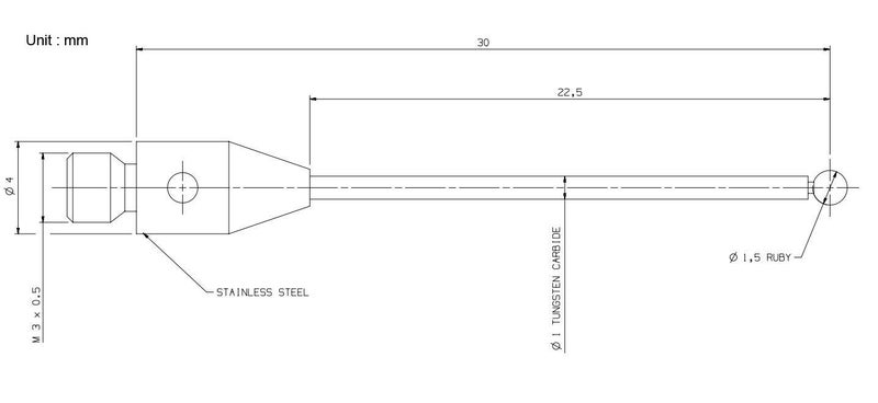 suxing CMM Touch Probe Stylus M3 Thread Shank 1.5mm Diameter Ruby Ball Tip 30mm Length A-5003-0051 - Image 2