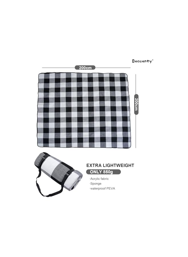Beauenty Outdoor Picnic Blankets 200 * 200cm Waterproof Camping Mat Lightweight Large Beach Blankets (Black) - Image 3