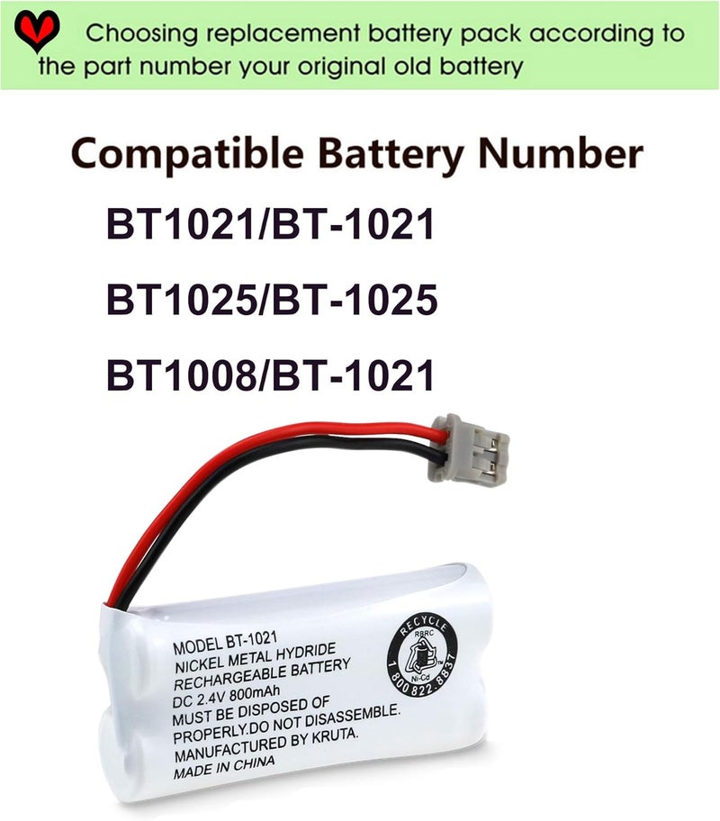 Kruta BT-1021 BBTG0798001 Compatible with Uniden BT-1021 BT1021 BT-1008 BT-1016 BT-1025 2.4V 800mAh Cordless Handset Phone Rechargeable Replacement Battery - Image 5