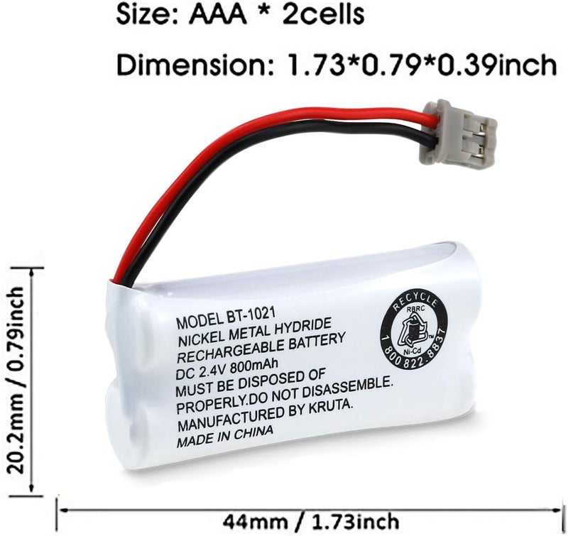 Kruta BT-1021 BBTG0798001 Compatible with Uniden BT-1021 BT1021 BT-1008 BT-1016 BT-1025 2.4V 800mAh Cordless Handset Phone Rechargeable Replacement Battery - Image 3