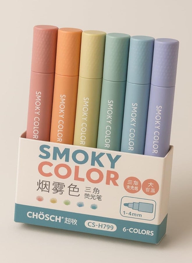 Dodhar مجموعة أقلام تظليل دودهار سموكي كولور باستيل، 6 أقلام - رؤوس إزميلية 1-4 مم، ألوان محايدة ناعمة لا تسيل، أقلام تحديد مثلثة الشكل للكتابة في المذكرات وتدوين الملاحظات واللوازم المدرسية - Image 1