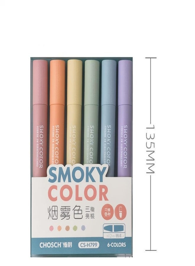 Dodhar مجموعة أقلام تظليل دودهار سموكي كولور باستيل، 6 أقلام - رؤوس إزميلية 1-4 مم، ألوان محايدة ناعمة لا تسيل، أقلام تحديد مثلثة الشكل للكتابة في المذكرات وتدوين الملاحظات واللوازم المدرسية - Image 3