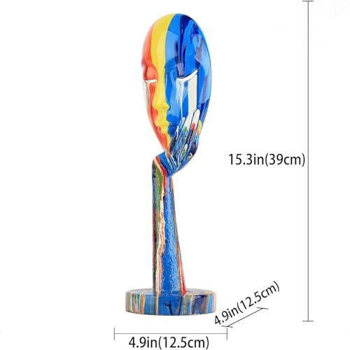suruim Simple Creative Colorful Female Face Art Statue Thinker Sculpture Abstract Character Crafts Ornament Home Office Bedroom Living Room Study Decoration (Large 15.3x4.9x4.9in) - Image 4