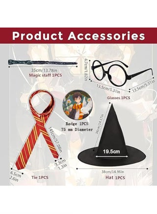 Harry Costume,6PCS Potter COS Performing Costume,Wizard School Robe, Wand, Tie, Hat,Glasses and Badge,Kit Gift for Boys and Girls School Costume Robe - view 4
