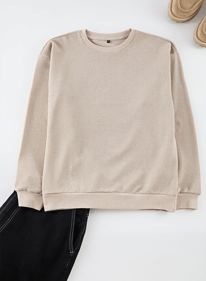 trendyol Camel Oversize/Wide Cut Crew Neck Plain Sweatshirt - Image 2