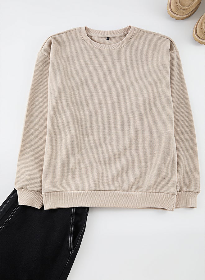 trendyol Camel Oversize/Wide Cut Crew Neck Plain Sweatshirt - Image 2