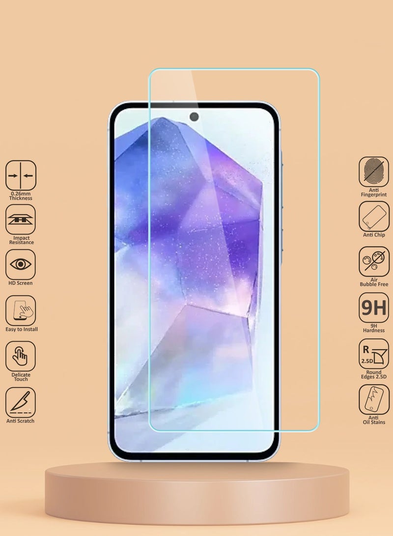 Techie واقي شاشة زجاجي مقوى عالي الدقة لهاتف Samsung Galaxy A55 - مضاد للانعكاس ومضاد للفقاعات وصلابة 9H 0.33 مم وحواف مستديرة وسهولة التركيب - Image 2