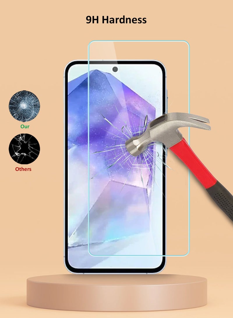 Techie واقي شاشة زجاجي مقوى عالي الدقة لهاتف Samsung Galaxy A55 - مضاد للانعكاس ومضاد للفقاعات وصلابة 9H 0.33 مم وحواف مستديرة وسهولة التركيب - Image 3