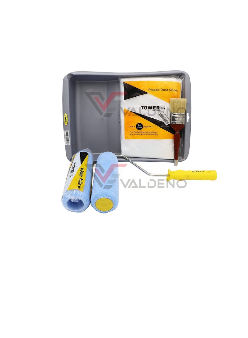 تاور مجموعة أدوات الطلاء المكونة من 5 قطع من TOWER - فرشاة طلاء 2 بوصة ، صينية طلاء 9 بوصة ، بكرة 9 بوصة ، إعادة تعبئة بكرة 9 بوصة ، غطاء غبار للأثاث ، مجموعة أدوات الطلاء ، طلاء المنزل ، الأدوات ، الرول و - Image 3