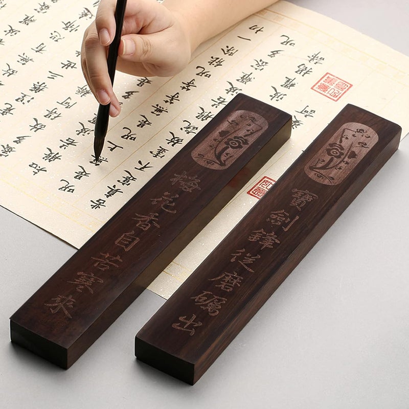 cheekyglo 2Pcs Wooden Chinese Calligraphy Paperweight Chinese Calligraphy Painting/ Writing Black Catalpa Pperweights Collection Gift Black - Image 4