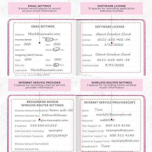 molekaus Password Book with Alphabetical Tabs Small Password Keeper with Extra Password Space to Change Password. Password Notebook for Home or Office for Internet Log In, 6.1 * 3.7in Pink - Image 5