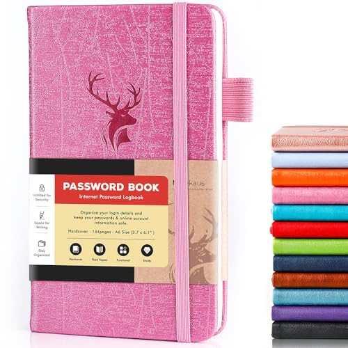 molekaus Password Book with Alphabetical Tabs Small Password Keeper with Extra Password Space to Change Password. Password Notebook for Home or Office for Internet Log In, 6.1 * 3.7in Pink - Image 1