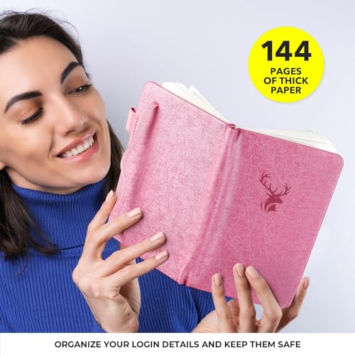 molekaus Password Book with Alphabetical Tabs Small Password Keeper with Extra Password Space to Change Password. Password Notebook for Home or Office for Internet Log In, 6.1 * 3.7in Pink - Image 3